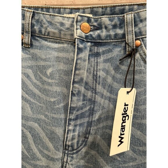 WRANGLER Jeans Womens 31x 32 WANDERER 622 HIGH RISE FLARE Raw Hem Zebra Blue NEW - Picture 2 of 5